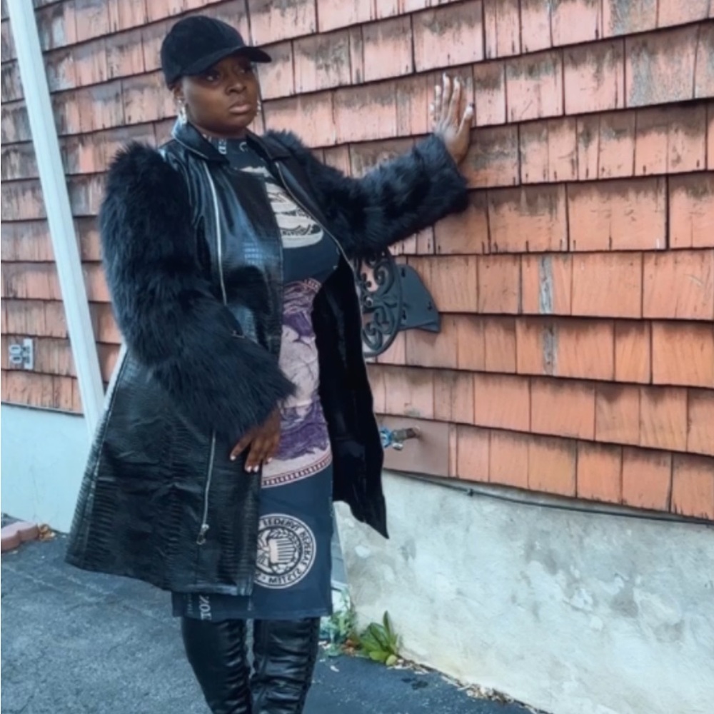 Leather with fur Trench coat